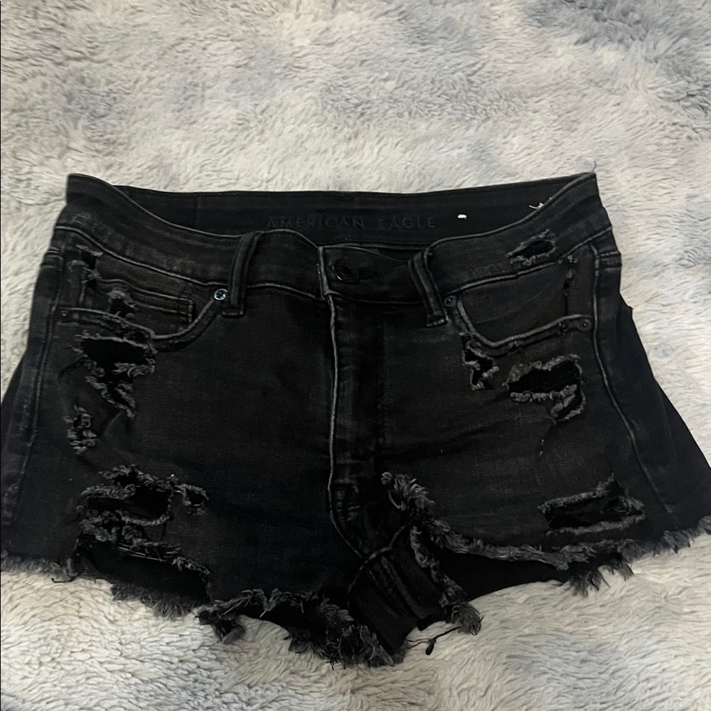 American Eagle Outfitters Black Ripped Jean Shorts